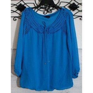 AB Studio Women's Top Size XL Short Sleeve Blue Round Neck